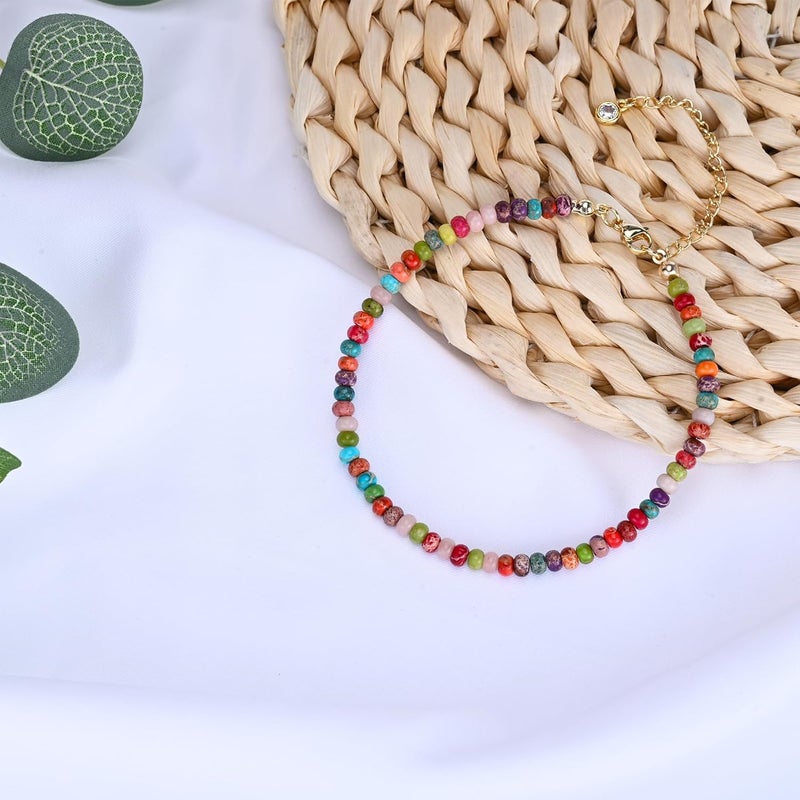 Wremily Natural Stone Beaded Anklets Bracelets for Women Handmade Beaded Anklet Bracelet Waterproof Boho Beads Ankle Bracelet Adjustable Summer Jewelry - Image 5